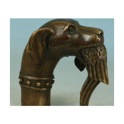 DYZ 325+++++++ China Old Bronze Hand Carved Dog Bitten Birds Statue Cane Walking Stick Collect