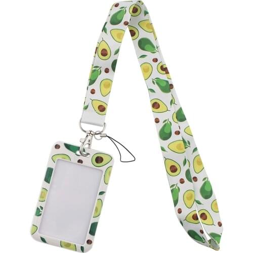 DZ1499 Fashion Avocado Lanyard Credit ID Badge Holder Key Rings Bag Student Woman Travel Bank Bus Business Card Cover Keychain