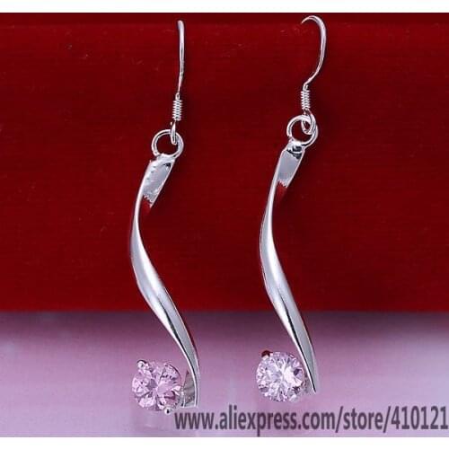 E184 Hot Sale Silver Color Jewelry,Wholesale Factory Price Top Quality High Quality FashionTwisted Pink Stone Earrings/dkqamb