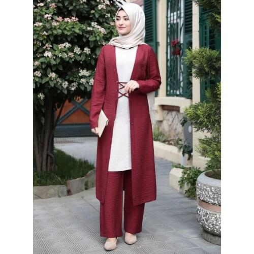 Elegant three pieces muslim sets Worship service robe suits top dress + pants + outer Robes Tunic Jubah dubai Ramadan robes sets