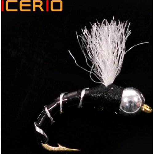 ICERIO 8PCS Black Body Buzzers Dry Fly Nymphs Trout Fishing Fly Lures #14
