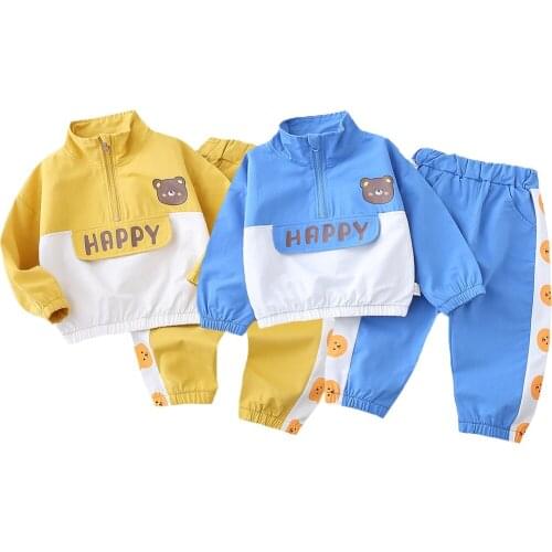 Boys Clothing Set Spring Cartoon Bear Coat + Pants 2pcs Suit For Kids Birthday Present Outfits Toddler Children Clothes