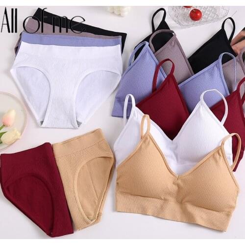 Seamless Bra Set Women Underwear Sexy Panties + Bralette Fitness Tank Tops Backless Intimate Lingerie Female Padded Brassiere