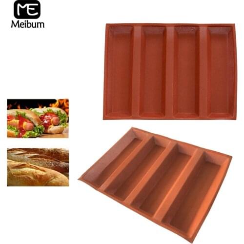 Meibum Brown Porous 4 Cavity Silicone Mold Long Loaf Square Bread Modle Hot Dog Baguette Tray Non Stick Pan Baking Tools