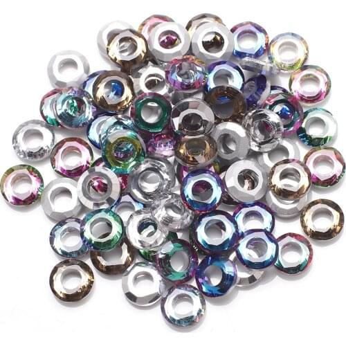 Big Hole Bead Spacer 8/10/14mm Angel Ring Glass Round Beads For Charms Crystals Jewelry DIY Making Earing Needlework Accessories
