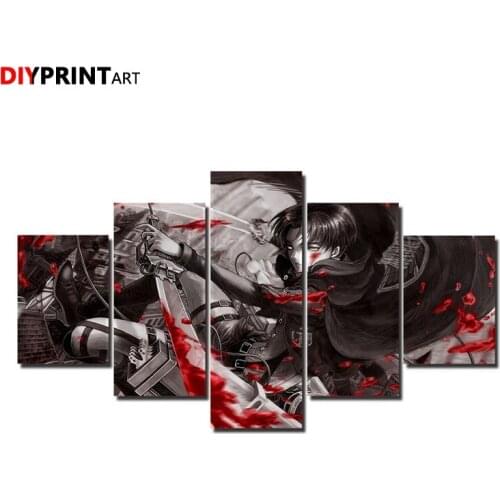Attack on Titan Blood Levi 5 Panel Canvas Wall Art Wall Art Canvas Home Decoration A1981
