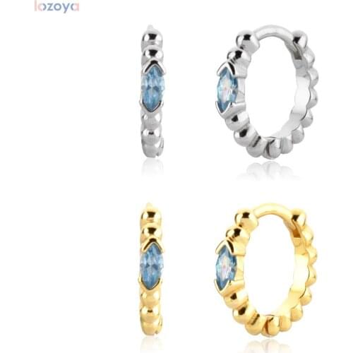 Lozoya 925 Sterling Silver Gold Luxury Jewelry Blue Eye Zircon CZ 9mm Huggies Clip Circle Hoops Gift Fine Jewels Gift