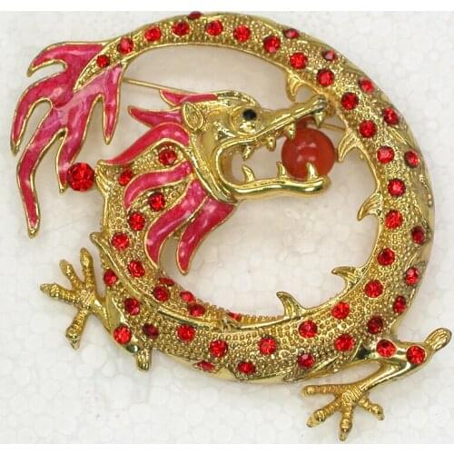 Fashion Brooch Red Rhinestone Enamel Dragon Pin brooches C881 C2