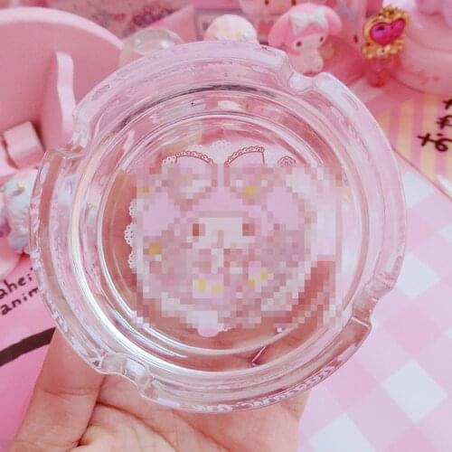 Cartoon Cute Pink Circular Glass Ashtray Simple Home Living Room Decoration Ashtray Gifts