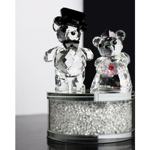 Cartoon Crystal Bear Figurines With Rhinestones Base Crystal Craft Paperweight Valentines Day Wedding Gifts Home Decoration