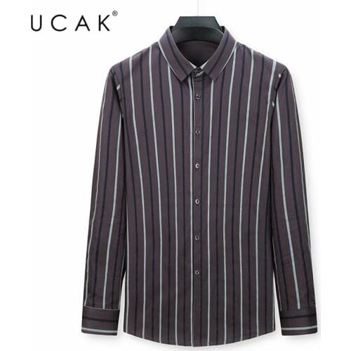 UCAK Brand Autumn New Arrival Casual Men Shirts Clothing Long Sleeves Striped Shirt Homme Streetwear 100% Cotton Clothes U6121