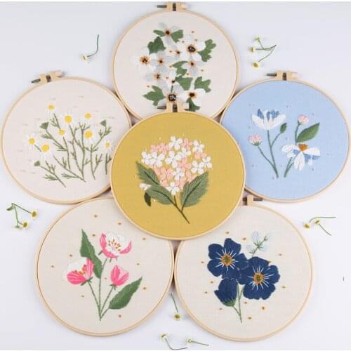 DIY Flowe Embroidery Kit with Hoop for Beginner Needlework Handicrafts DIY Material Cross Stitch Set Handmade Sewing Art Craft