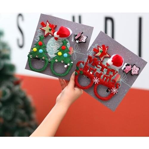 4 PCS Children Christmas Hairpin Glasses Set Cute Cartoon Santa Snowman Deer Shining Glasses Hairclips Set Christmas Xmas Party
