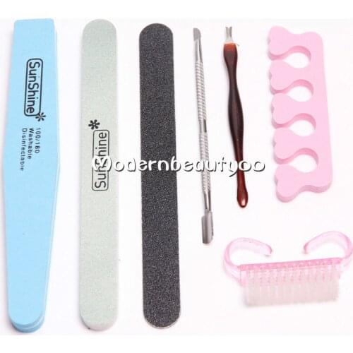 Stainless Steel Cuticle Pusher Sponge Polisher Buffer Brush Nail Art Tools Set