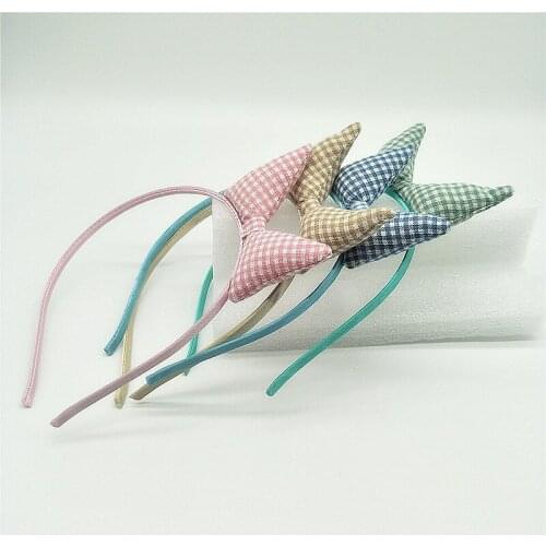 2018 New Korean Children Plaid Rabbit ear Bowknot Cloth Art Hair Hoop Head Buckle Hair Decora