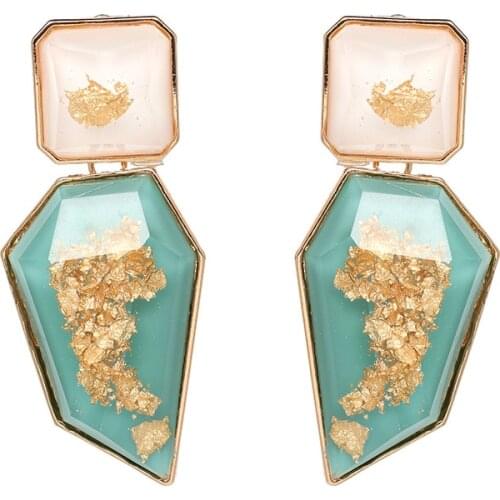 New Fashion Clear Acrylic Gold Foil Drop Earrings For Women Geometric Square Blue Red Resin Pendant Long Dangle Earrings Jewelry