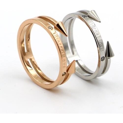 New Design Double Arrows Eternal love Letter ring Female Rocket Head Titanium Steel Rose Gold Finger Ring TRK009