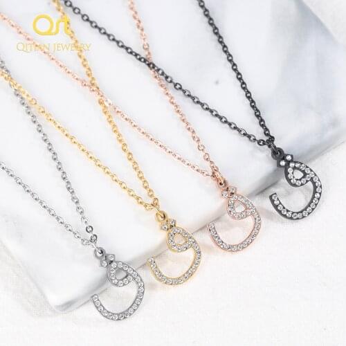 Custom Arabic Initial Letter Necklaces Crystal CZ Alphabet Jewelry For Women Gold Stainless Steel Pendant Personalized Jewelry