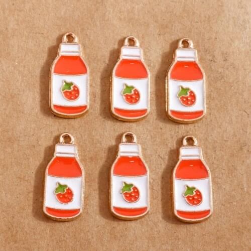 10pcs 10*22mm Enamel Strawberry Milk Bottle Charms for Jewelry Making Cute Earring Pendant Bracelet Necklace Charms DIY Findings
