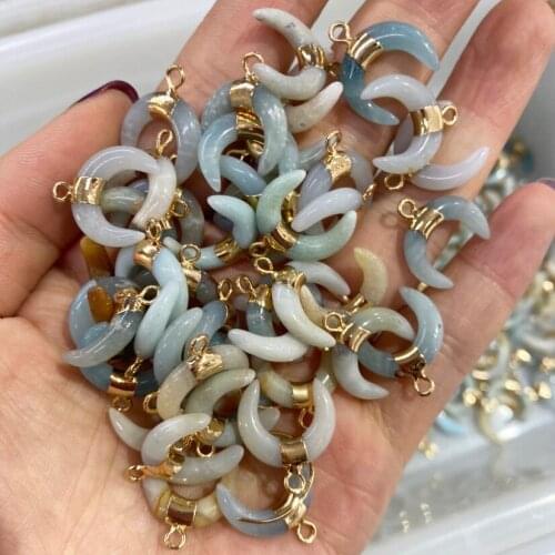 Natural Gem Stone Charms Moon Shape Amazonite Pendant DIY Accessories for Jewelry Making Supplies Fit Necklace Earring Gifts