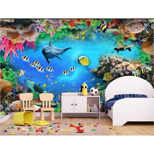 Custom photo wallpaper for walls 3 d murals Fantasy underwater world dolphin beautiful cartoon childrens room background wall