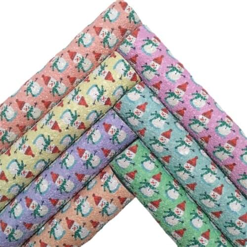 Christmas Snowman Printed Chunky Glitter Faux Vinyl Fabric with Felt Backing Glitter Sheets for Earrings Bow DIY 21X29CM GM2128B