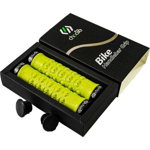 1 Pair MTB Bike Bicycle Handlebar Grips Rubber Skull Design Non-slip Shock Absorption Handle Bar Cover with Bar End Plugs Lock