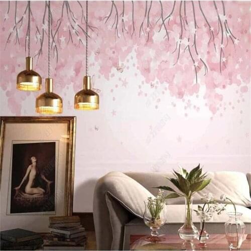 Nordic Ins Pink Cherry Blossom Flower Background Mural Wall Paper 3D Living Room Bedroom Decor Wallpaper Papel De Parede 3d