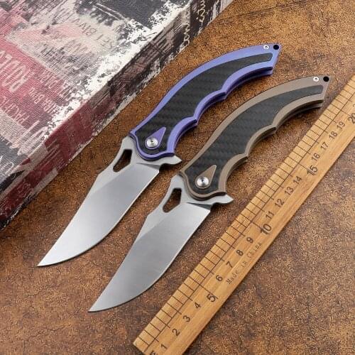 Pocket Wing Claw Folding Kitchen Fruit Knife M390 Steel TC4 Titanium + Carbon Fiber Handle Outdoor Camping Hunting EDC Tool
