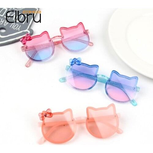 Elbru Children Cartoon Bowknot Sunglasses Boys Girls Cute Cat Shaped Transparent Colorful Clear Lens Sunshades UV400 Glasses