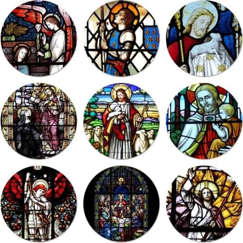 58mm Angel Church Jesus Stained Glass Window Painted Badge Brooch Pin Accessories For Clothes Backpack Decoration gift