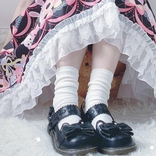 Spring/autumn Lolita Shoes Bear Bowknot Girls Shoes Round Toe Mary Jane Women Flats Ladies Kawaii Low Heel Flats Lolita Shoes