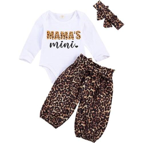 2020 Baby Spring Autumn Clothing 3PCS Toddler Baby Girl Clothes Sets Long Sleeve Romper Tops Long Pants Leopard Outfits Clothes