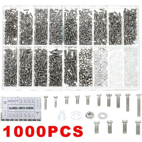 1000PCS Screws Glasses Sunglasses Spectacles Tiny Screws Nut Assortment Repair Tool Kits Accessories