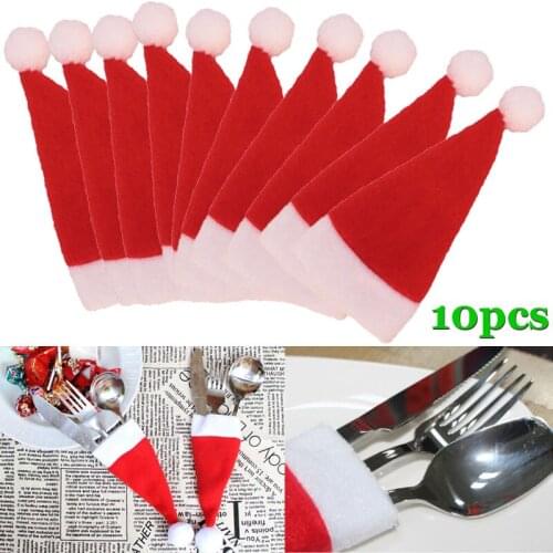10 Pcs/Set Christmas Hat Cutlery Bag Candy Gift Bags Cute Pocket Fork Cutter Holder Table Dinner Decoration DTT88 christmas gift