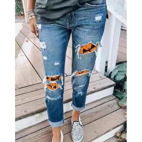 Ladies Jeans Patches Washed Holes Ladies Jeans Trousers Ripped Jeans for Women