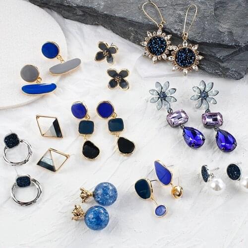 AENSOA 2020 Korea Blue Resin Drop Earrings For Women Fashion Statement Rhinestone Geometric Earrings Wedding Jewelry Hot Sale