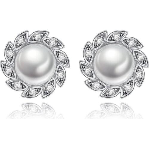 Promotion 925 Sterling Silver Fashion Pearl Shiny Crystal Stud Earrings For Women Jewelry Birthday Gift Drop Shipping