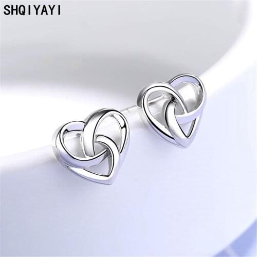 SHQIYAYI Stud Earrings 925 Sterling Silver Hollowing Out Heart Fashion Female Party Jewelry Casual Gifts Prevent Allergy 829
