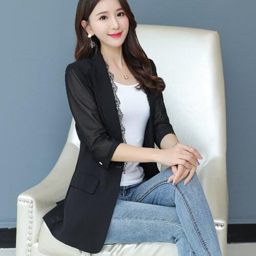 Women blazer slim fit blazer ladies blazer jacket Spring summer fashion new seven-point sleeves thin jacket lace one button suit