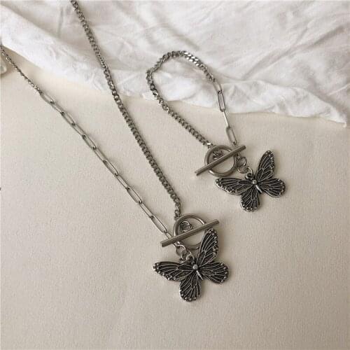 Zuowen Vintage Fashion Punk Butterfly Necklaces Bracelets For Women Choker Statement Necklace Thick Chain Necklace Party Jewelry
