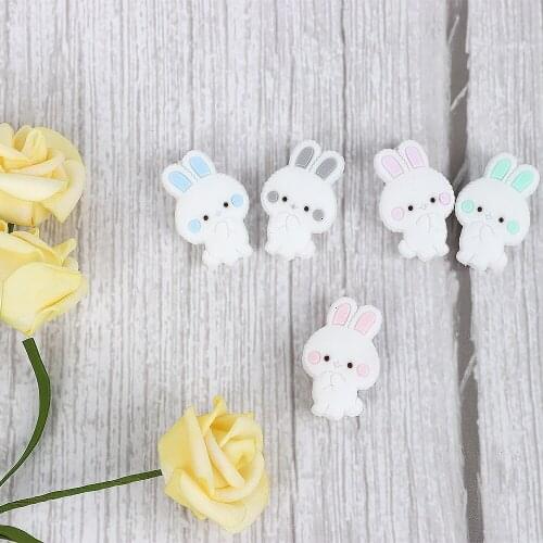 10pc Mini Rabbit Silicone Beads Chew Necklace Teething Beads BPA FREE Silicone Baby Teether