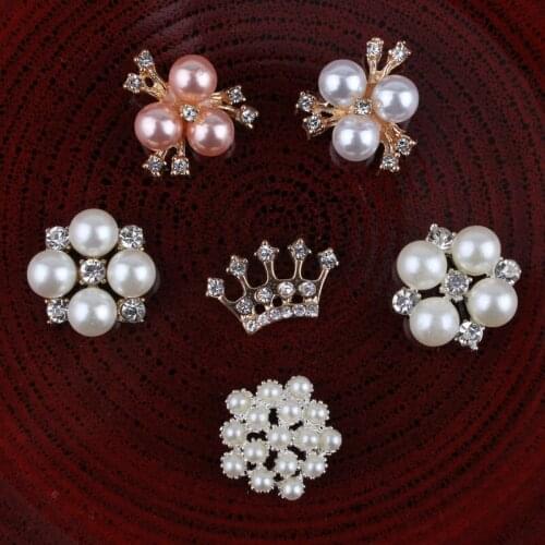 120PCS Handmade Vintage Metal Decorative Buttons Crystal Pearl Flower Center Alloy Flatback Rhinestone Buttons Craft Supplies