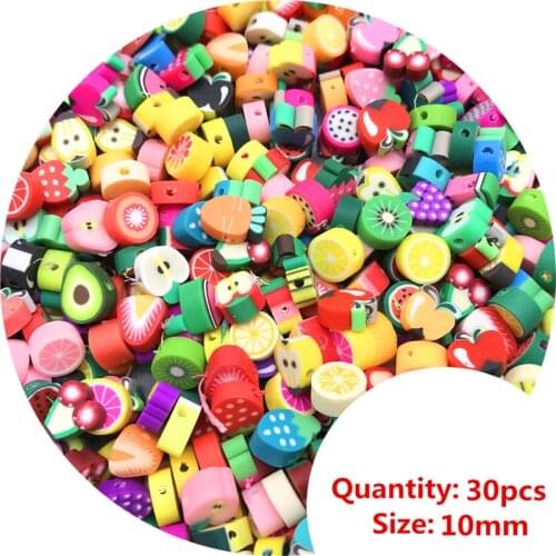 30pcs 10mm Mixcolor Printing Beads Polymer Clay Beads Mixed Color Polymer Clay Spacer Beads For Jewelry Making DIY #011