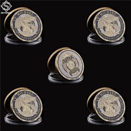 5PCS Police Officer Bronze Coin Saint Michael Patron Saint of Law Enforcement Challenge Coin USA