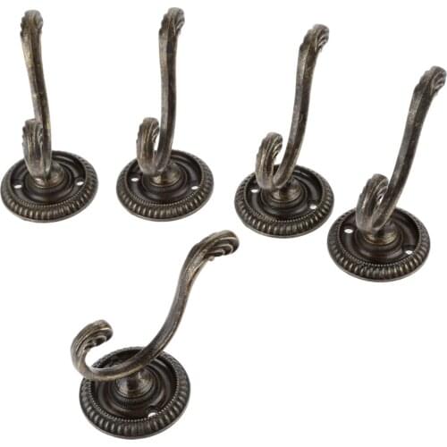 64/54mm Antique Door Hanger Hooks Vintage Bathroom Wall Hanger Hats Bag Keychain Zinc Alloy Hook Coat Wall Hooks with Screw 5Pcs