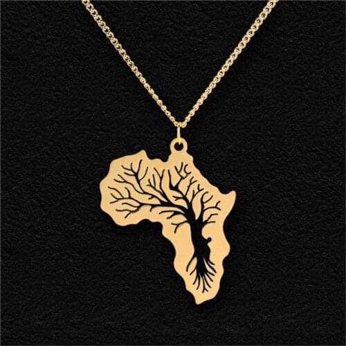 Hiphop Africa Necklace Gold Silver Plated Pendant Link Chain African Map Gift Tree Of Life Ethiopian Jewelry For Women / Men