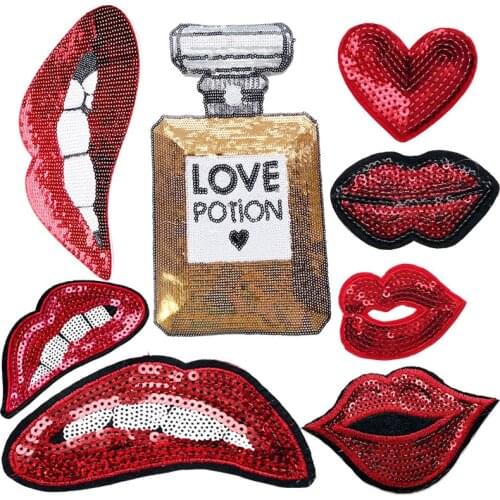 8pcs/set Mouth Perfume Applique Embroidered Iron-on Sequins Patches For Jacket Jeans Shoes Sticker Repair Diy Craft Decoration