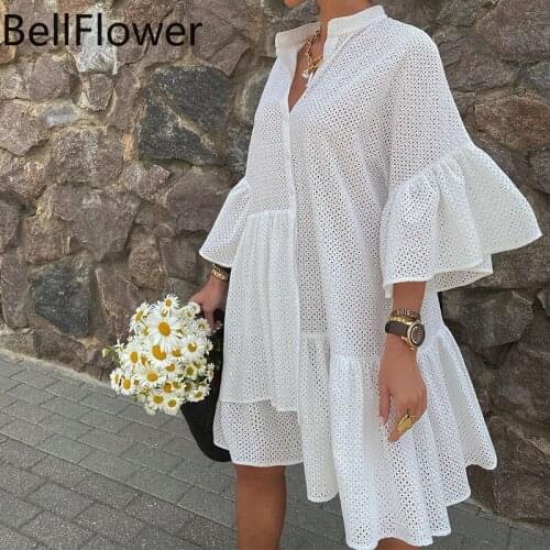 2021 Cotton White Maternity Clothes Solid Hollow Out Butterfly Sleeve O-Neck Straight Casual Plus Size Summer Dress for Women