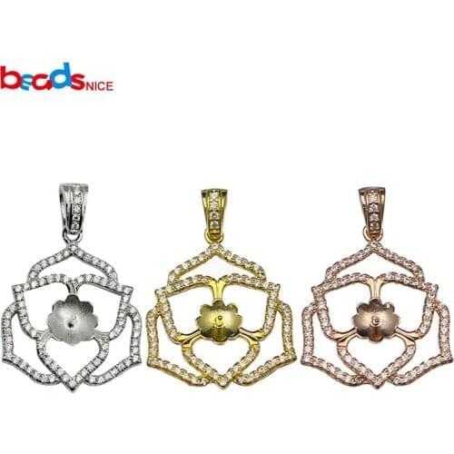 Beadsnice 925 Sterling Silver Flower Pendant Setting Pendant Necklace Wedding Gift for Bride ID30906
